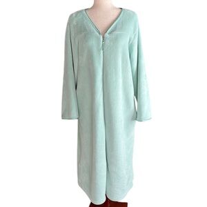 Oscar de la Renta Seafoam Green Zip Up Fleece House Coat